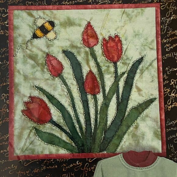 Vtg Bright Ideas Design 223 Spring Tulips Pattern 21 x 21 Shirt Quilt Flower - Picture 1 of 6